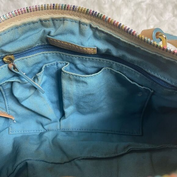 Dooney & Bourke PVC Multi color logo Bagette shoulder bag. Tan leather trims - Picture 8 of 16